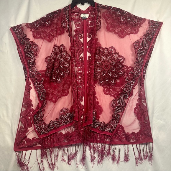 David and Young Tops - Women’s Wine Lace Kimono